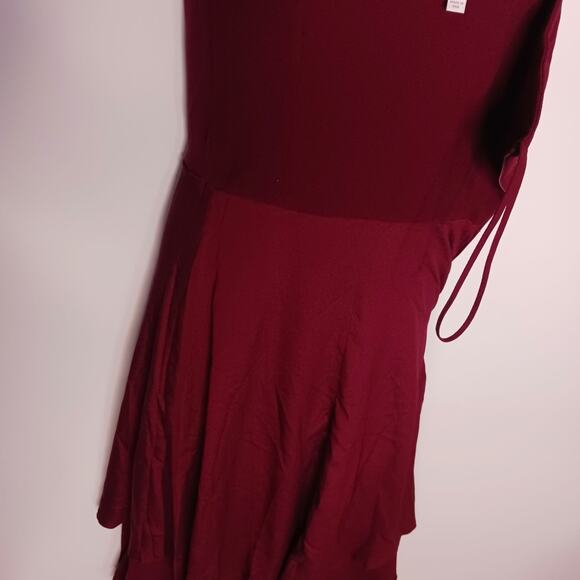 DRESS THE POPULATION ASYMMETRICAL BURGUNDY MIDI DRESS , size S - Picture 10 of 12